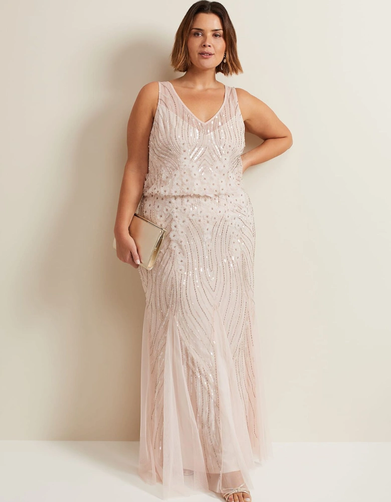 Lexi Ditsy Beaded Cowl Maxi Dress