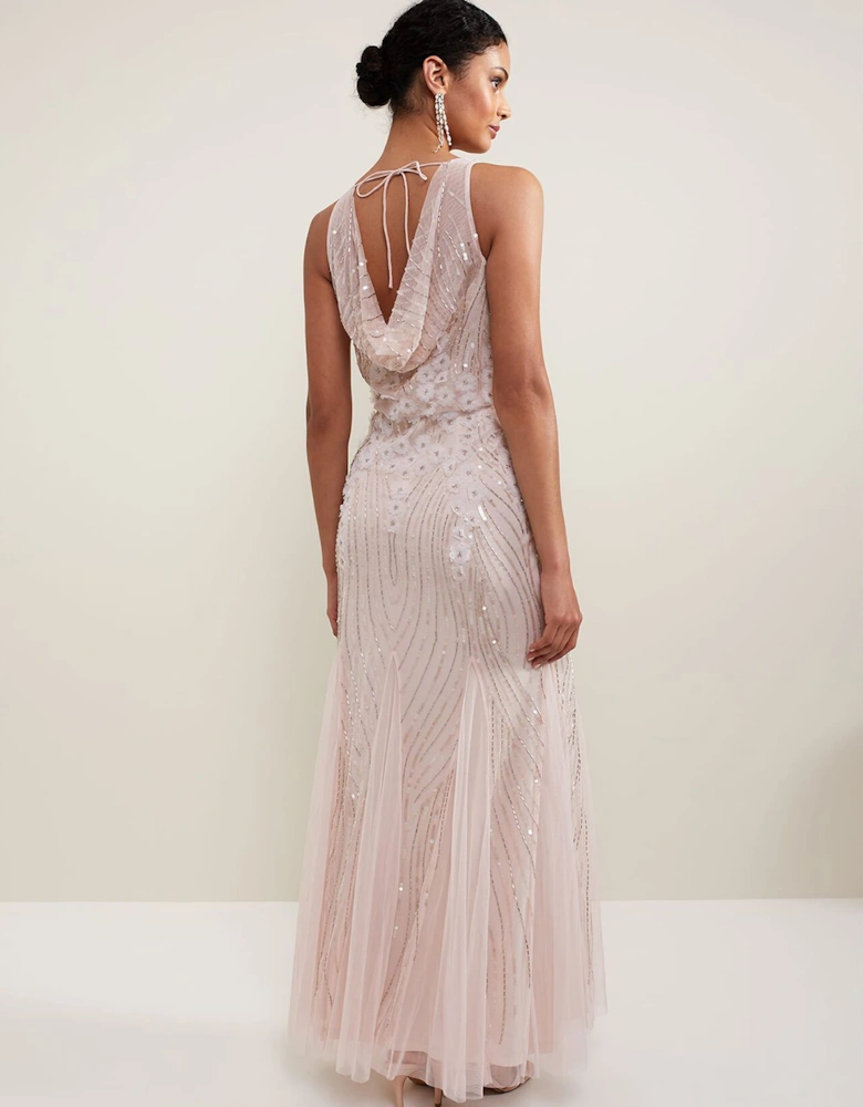 Lexi Ditsy Beaded Cowl Maxi Dress