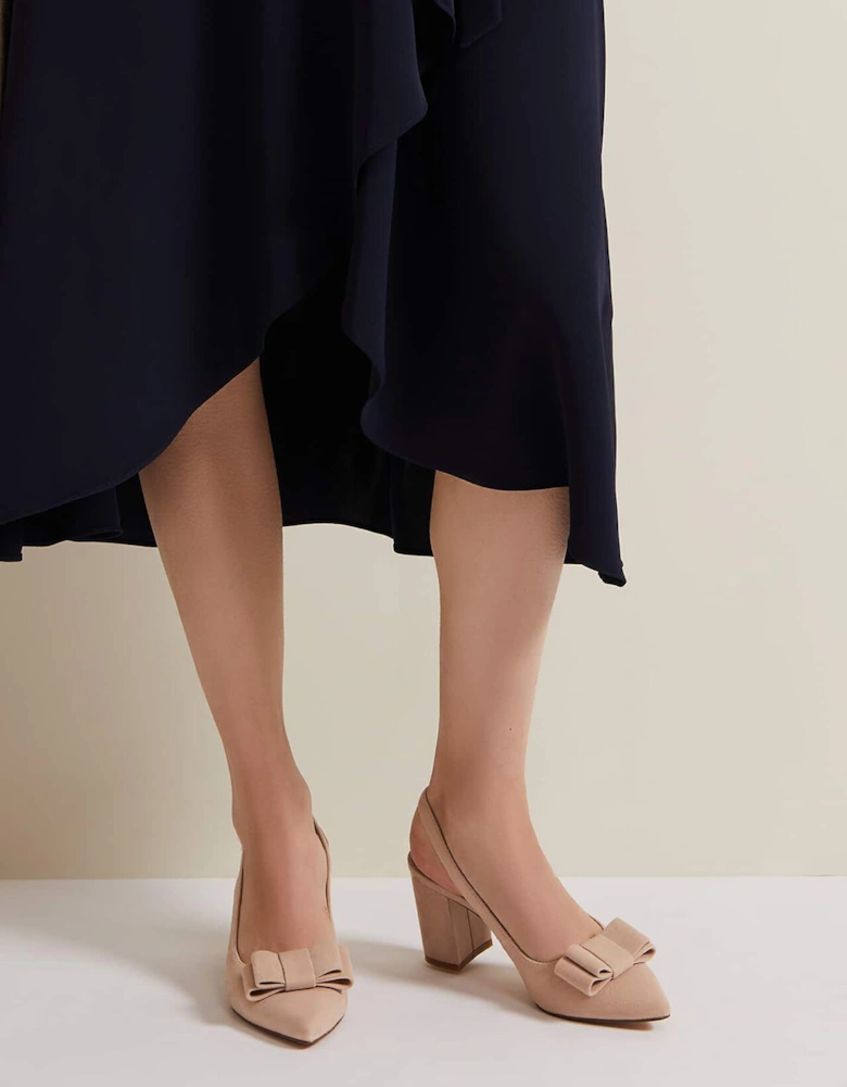 Bow Front Slingback Block Heel Shoes