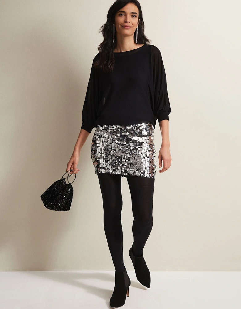 Becca Silver Sequin Batwing Mini Dress