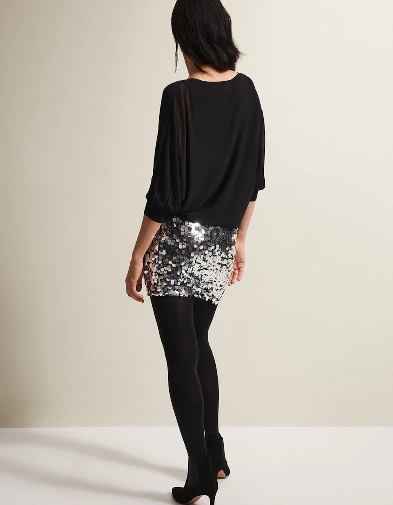Becca Silver Sequin Batwing Mini Dress