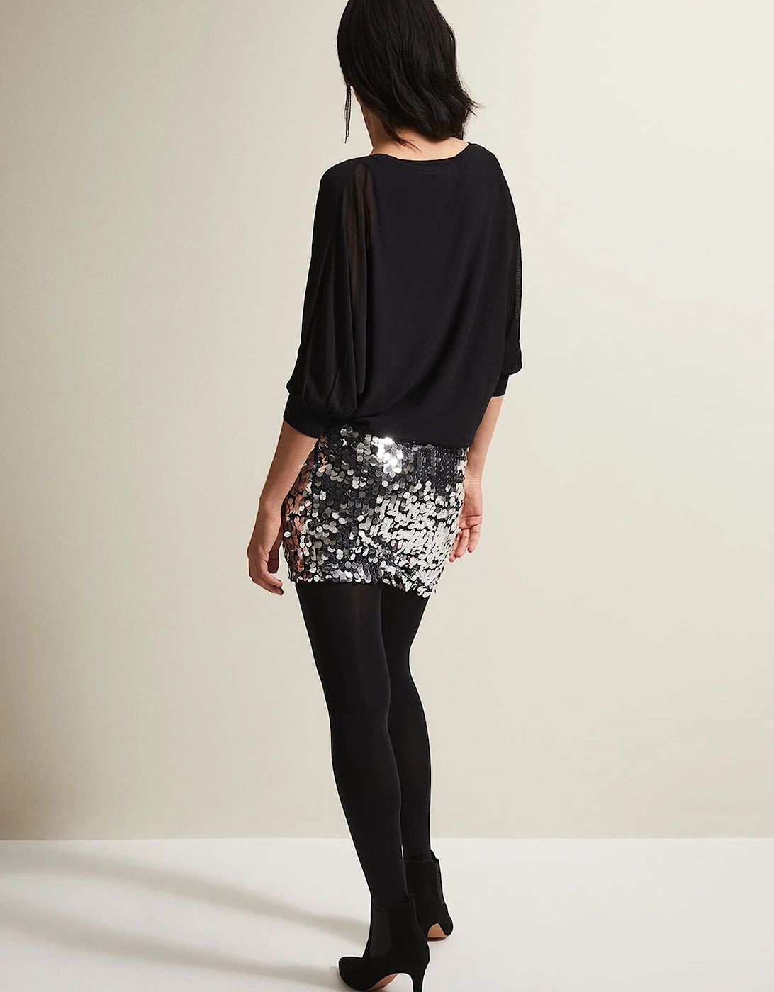 Becca Silver Sequin Batwing Mini Dress