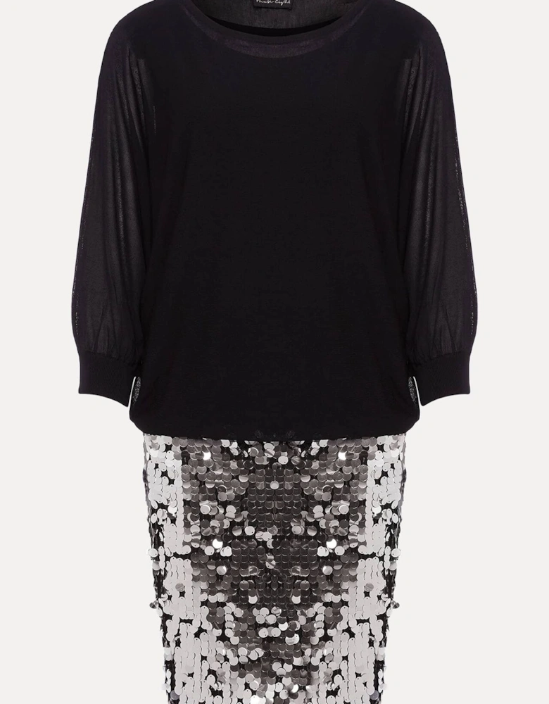 Becca Silver Sequin Batwing Mini Dress
