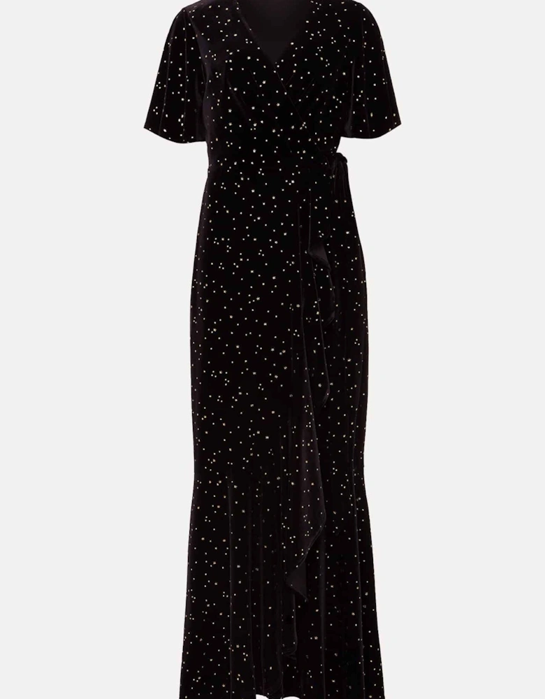 Petite Holly Velvet Star Wrap Maxi Dress