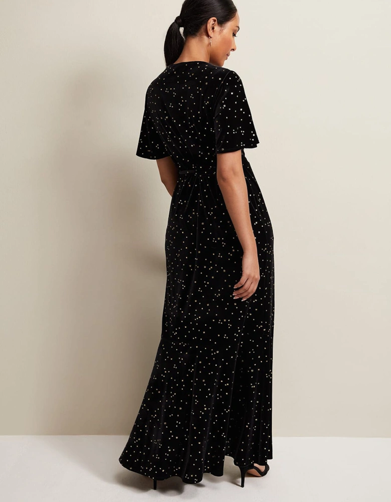 Petite Holly Velvet Star Wrap Maxi Dress