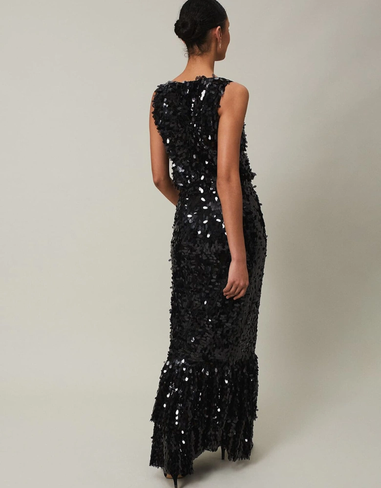 Elena Black Sequin Tiered Maxi Dress