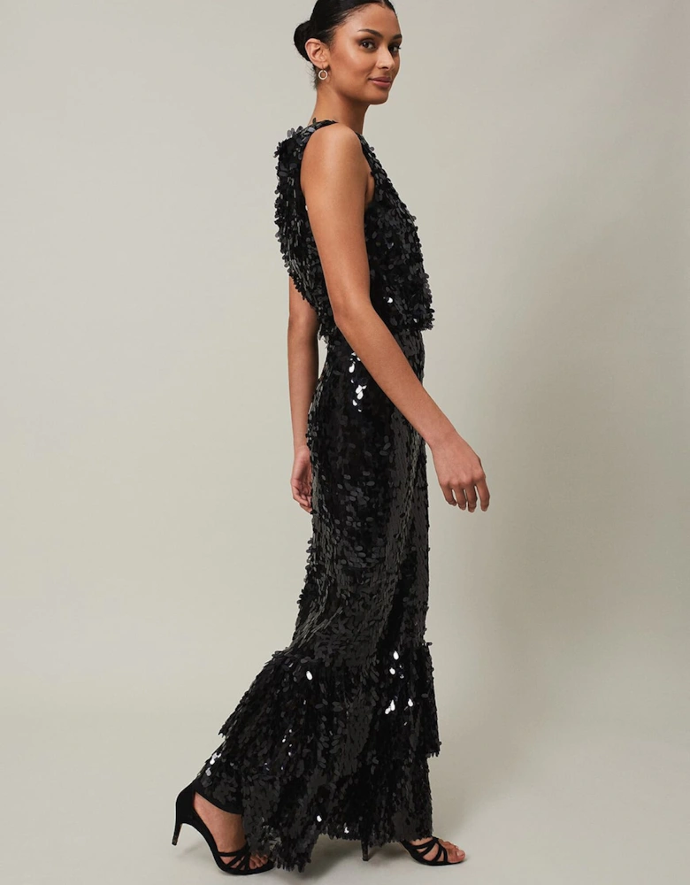 Elena Black Sequin Tiered Maxi Dress