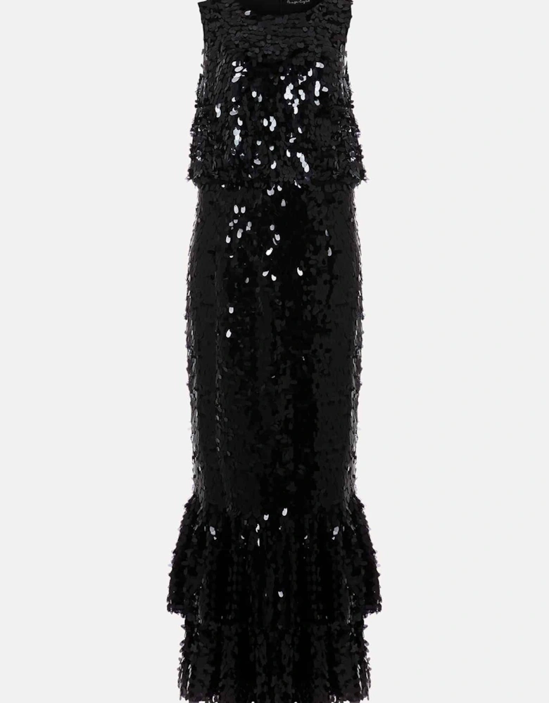 Elena Black Sequin Tiered Maxi Dress