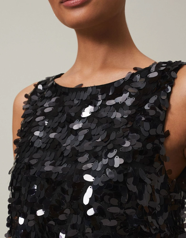Elena Black Sequin Tiered Maxi Dress