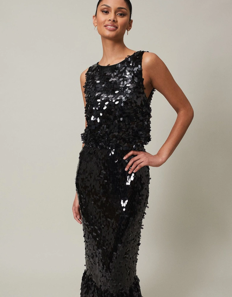 Elena Black Sequin Tiered Maxi Dress