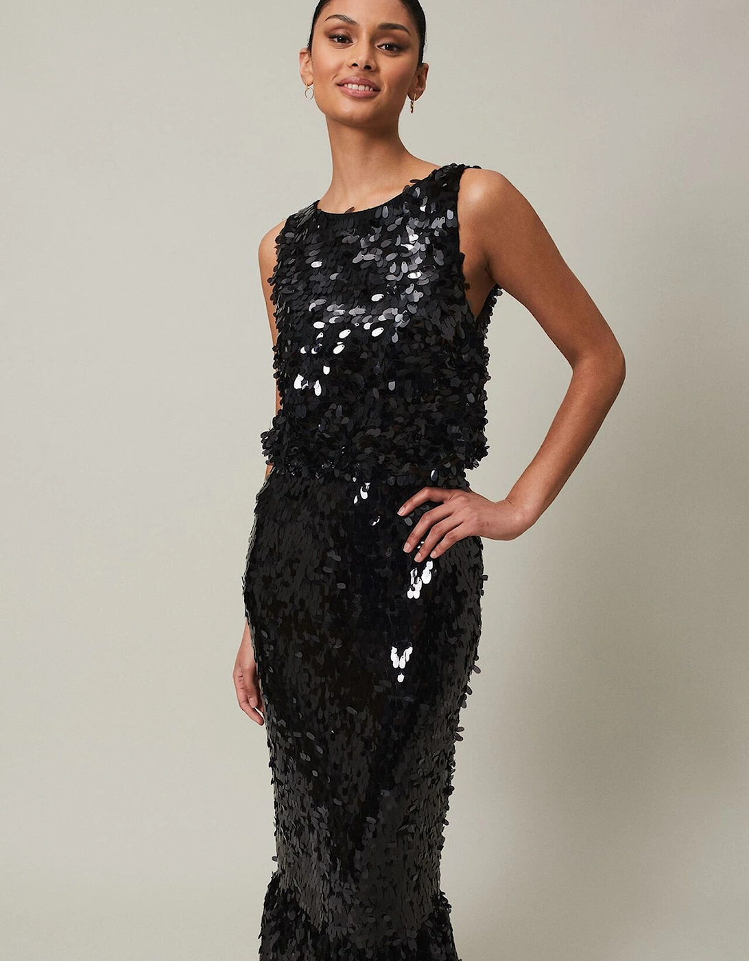 Elena Black Sequin Tiered Maxi Dress