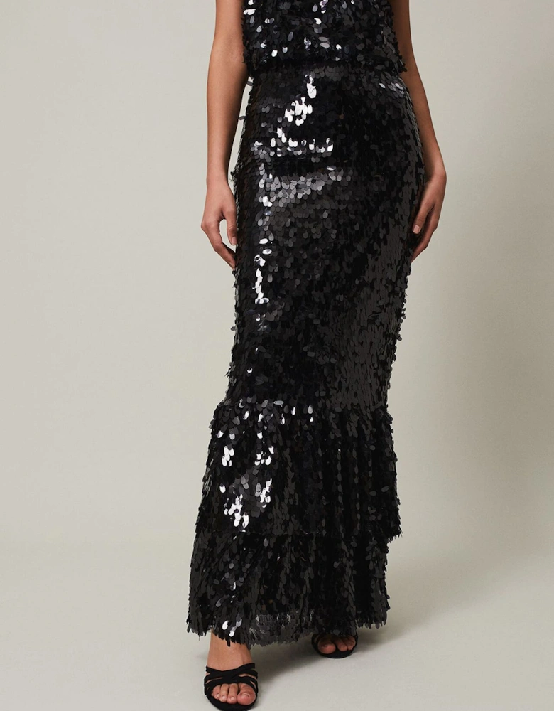 Elena Black Sequin Tiered Maxi Dress