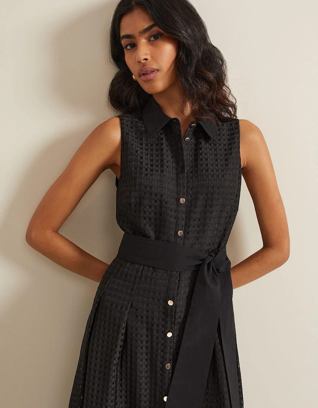 Carey Sleeveless Check Midi Dress