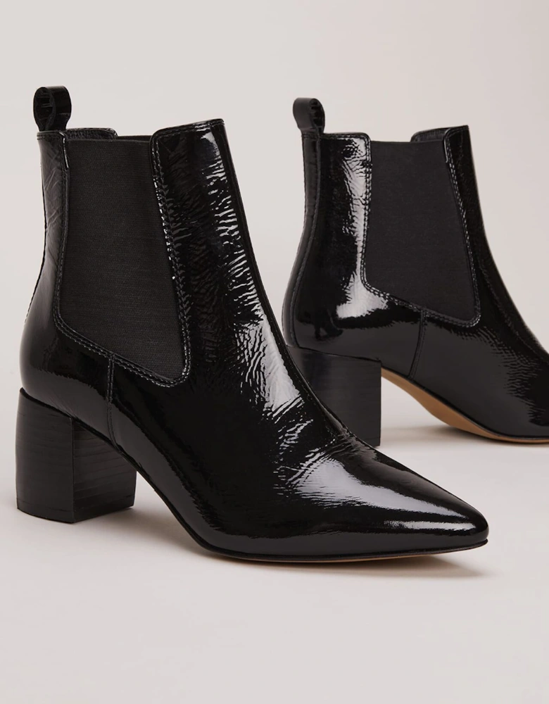 Black Leather Patent Ankle Boots