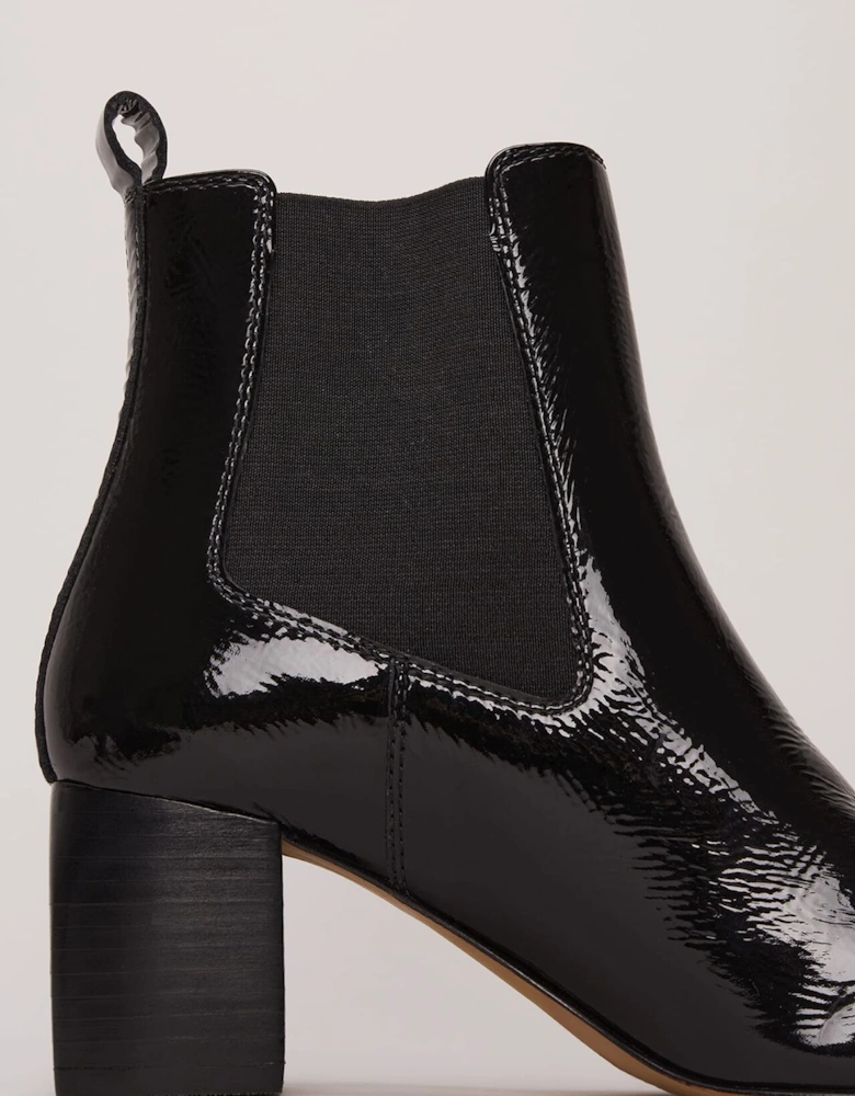 Black Leather Patent Ankle Boots