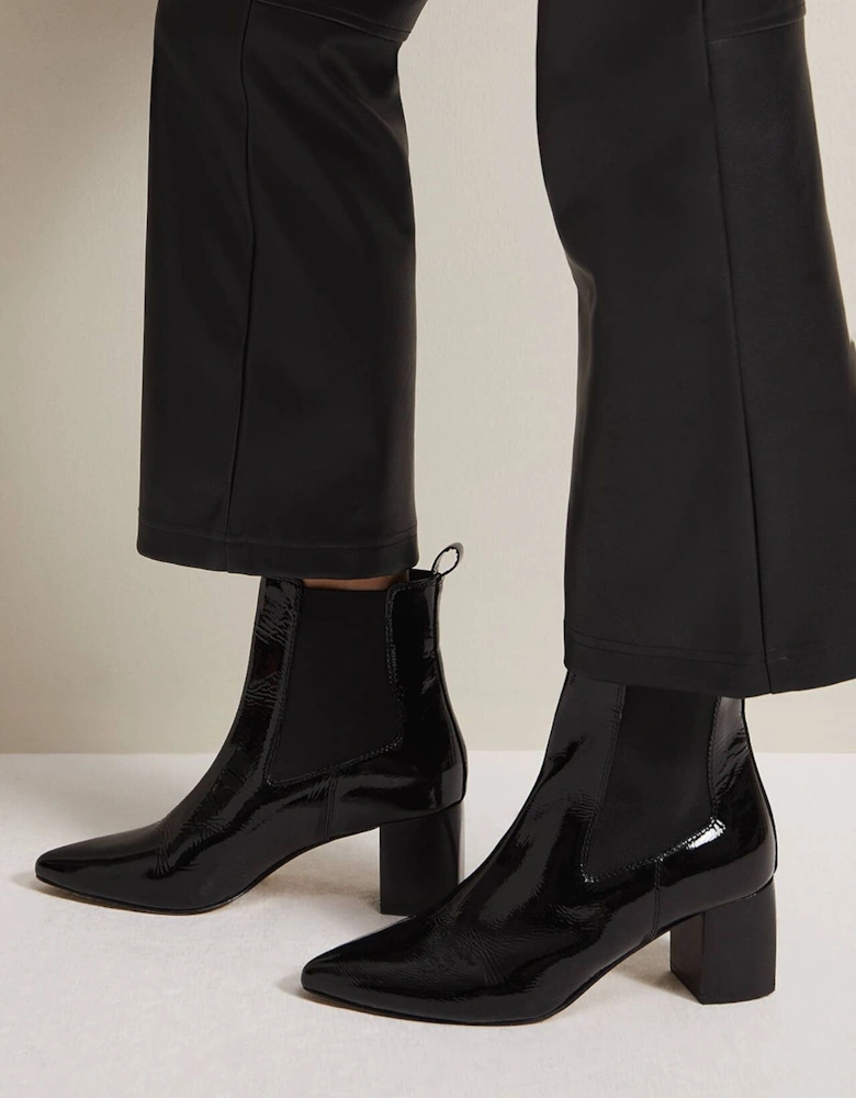 Black Leather Patent Ankle Boots