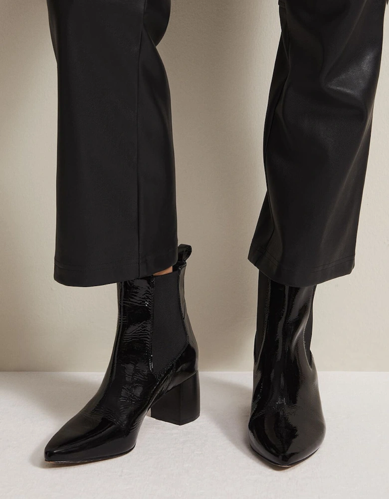 Black Leather Patent Ankle Boots