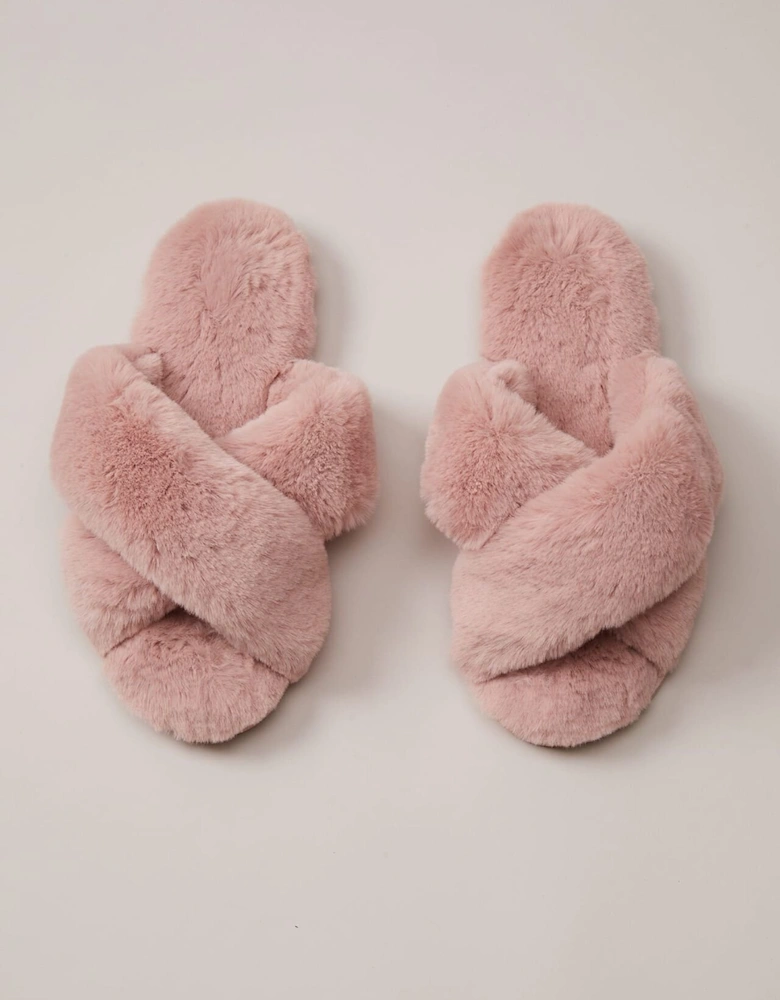 Pink Faux Fur Slider Slippers