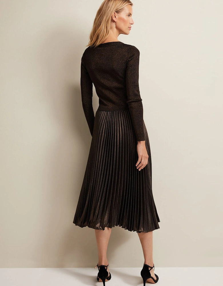 Isla Metallic Pleated Knitted Dress