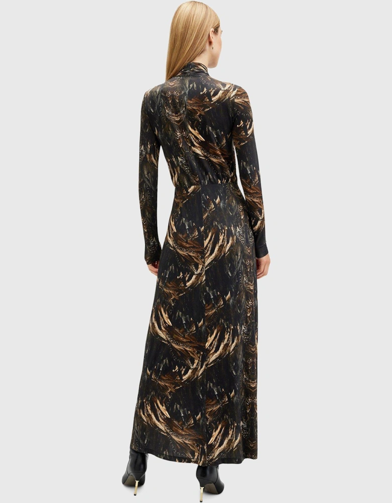 Mina Slim Fit Printed Maxi Dress - Black