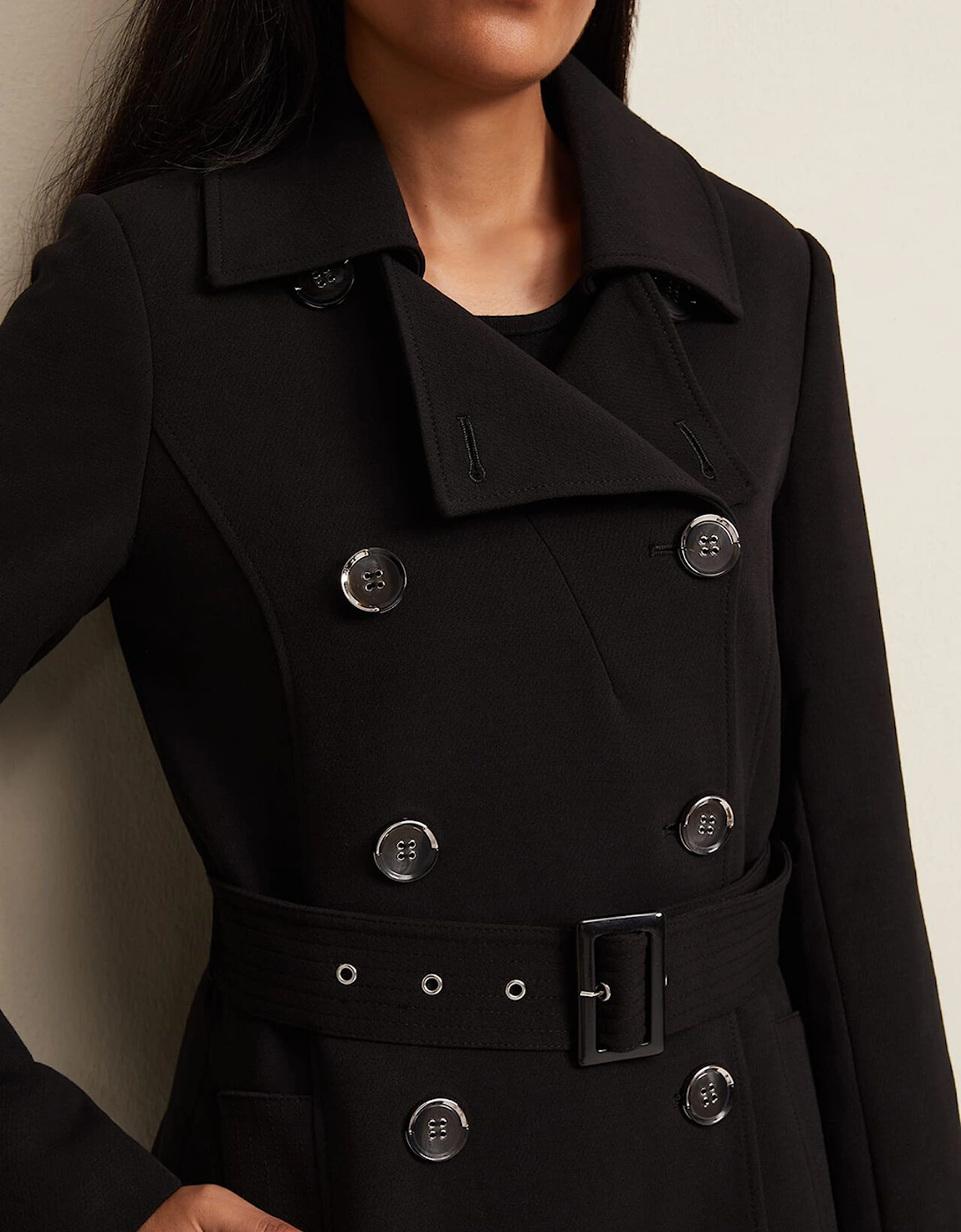 Petite Layana Black Smart Trench Coat