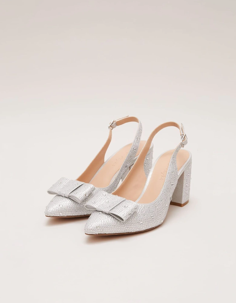 Embellished Bow Block Heel Slingback