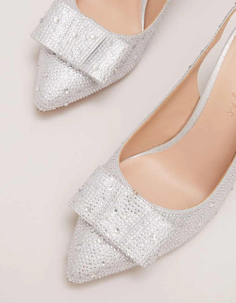 Embellished Bow Block Heel Slingback