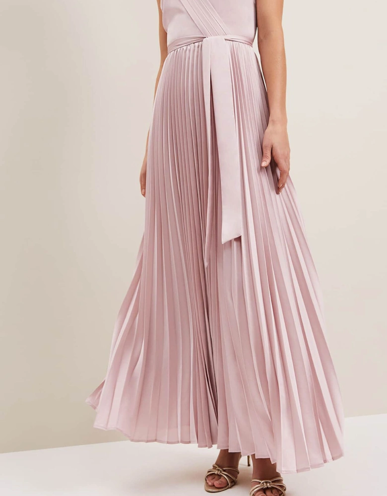 Bonnie Pleat Wrap Satin Maxi Dress