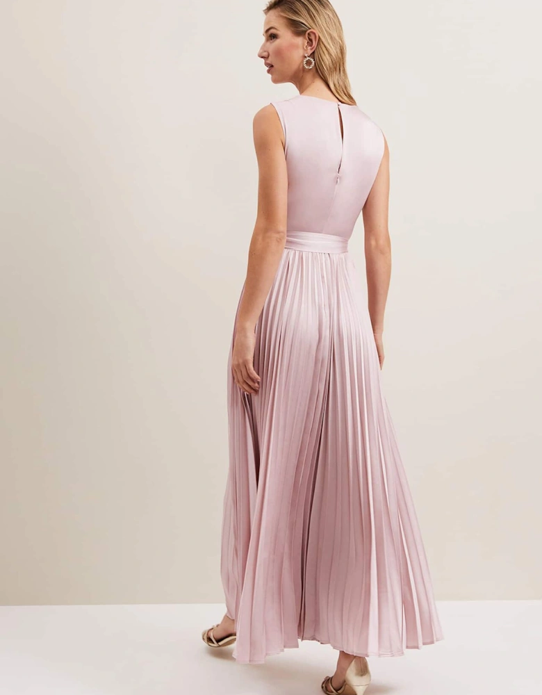 Bonnie Pleat Wrap Satin Maxi Dress