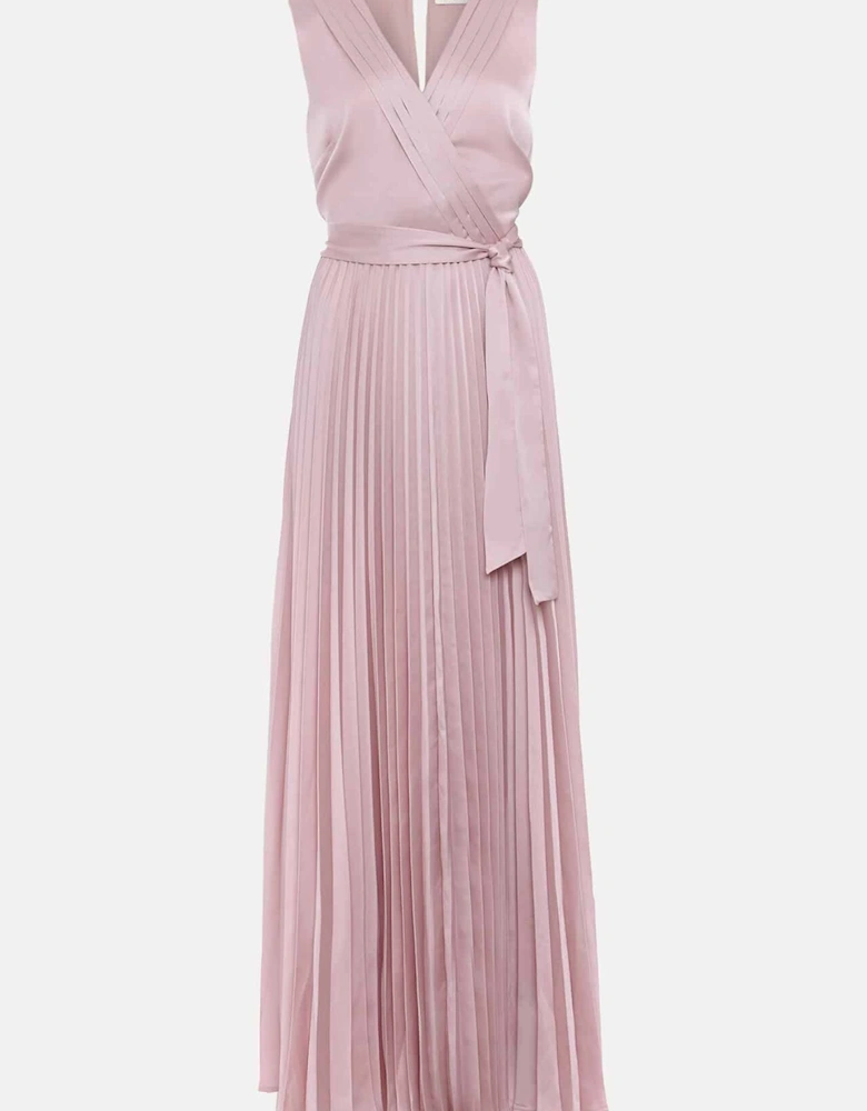 Bonnie Pleat Wrap Satin Maxi Dress