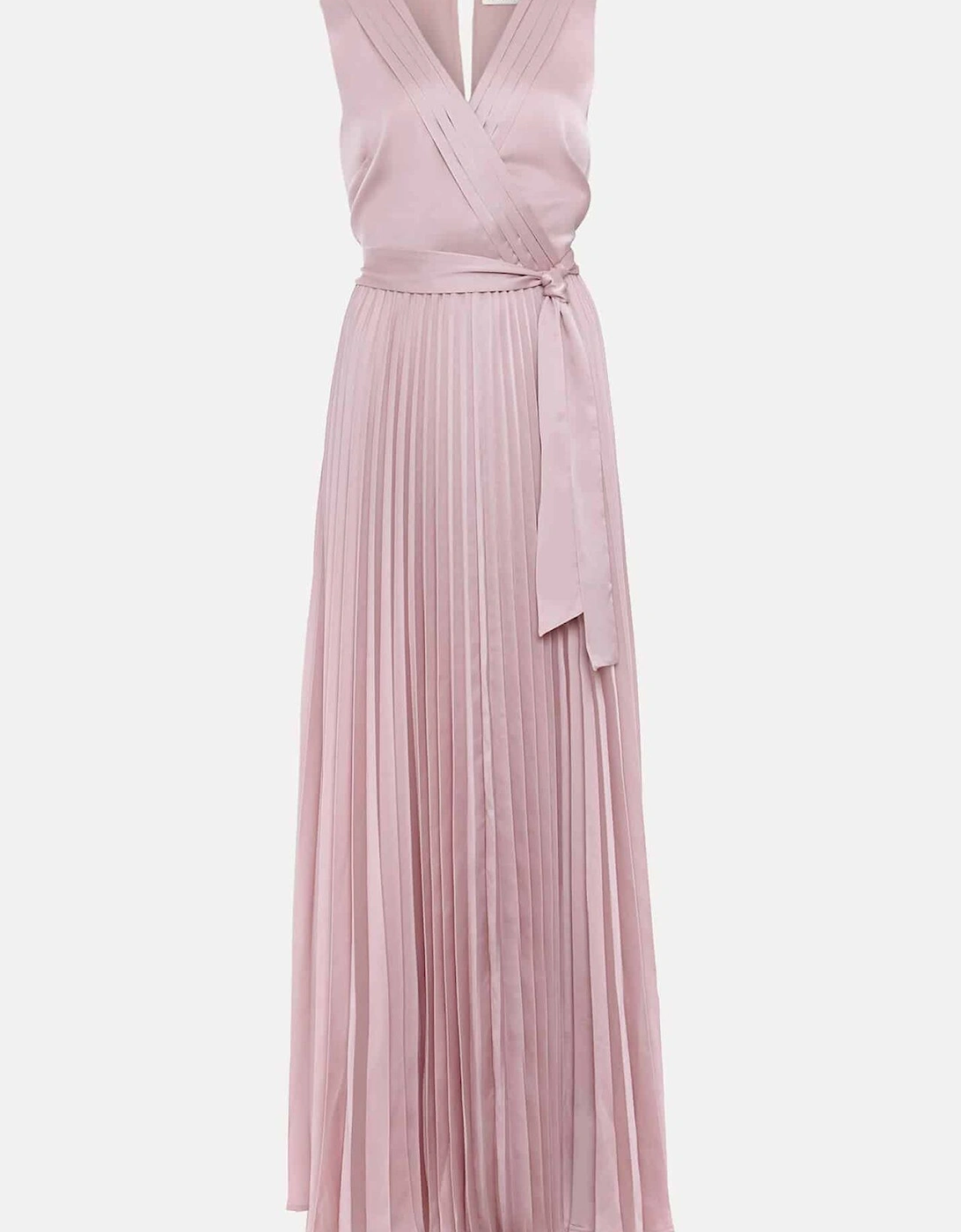 Bonnie Pleat Wrap Satin Maxi Dress