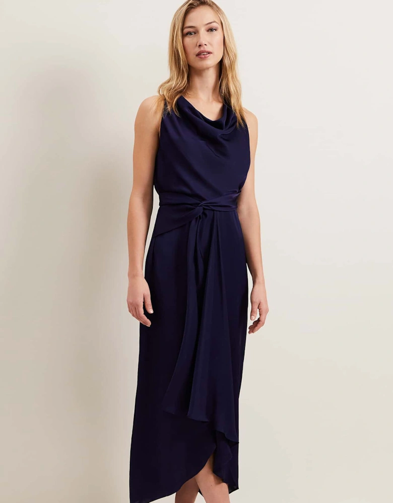 Daliah High Neck Satin Midi Dress