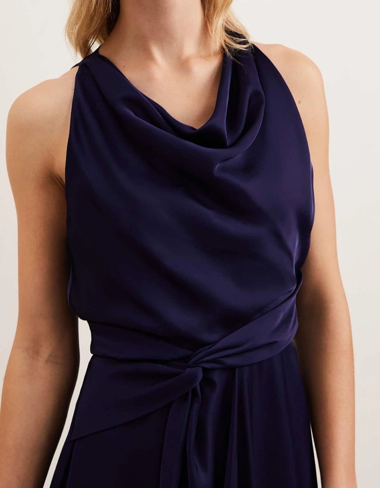 Daliah High Neck Satin Midi Dress