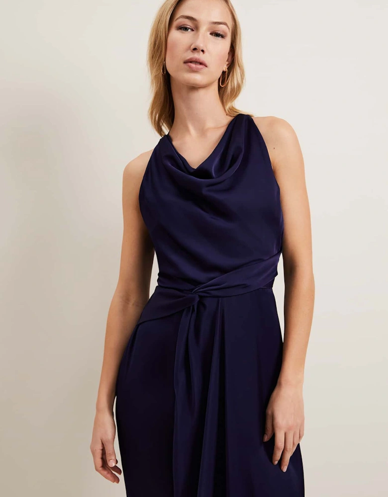 Daliah High Neck Satin Midi Dress