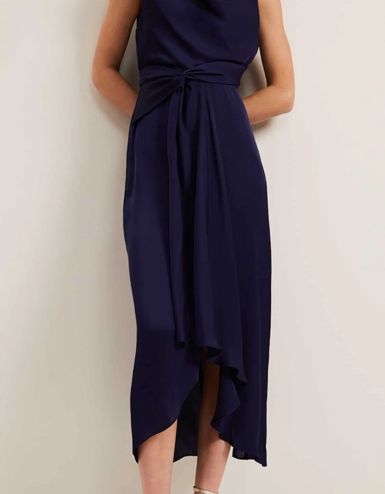 Daliah High Neck Satin Midi Dress