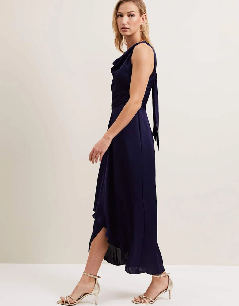 Daliah High Neck Satin Midi Dress
