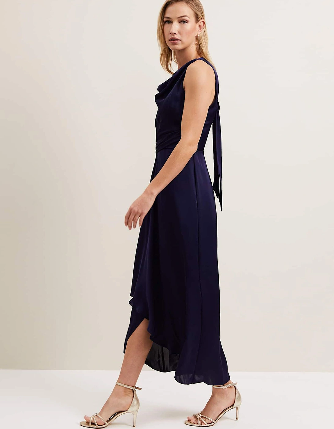 Daliah High Neck Satin Midi Dress