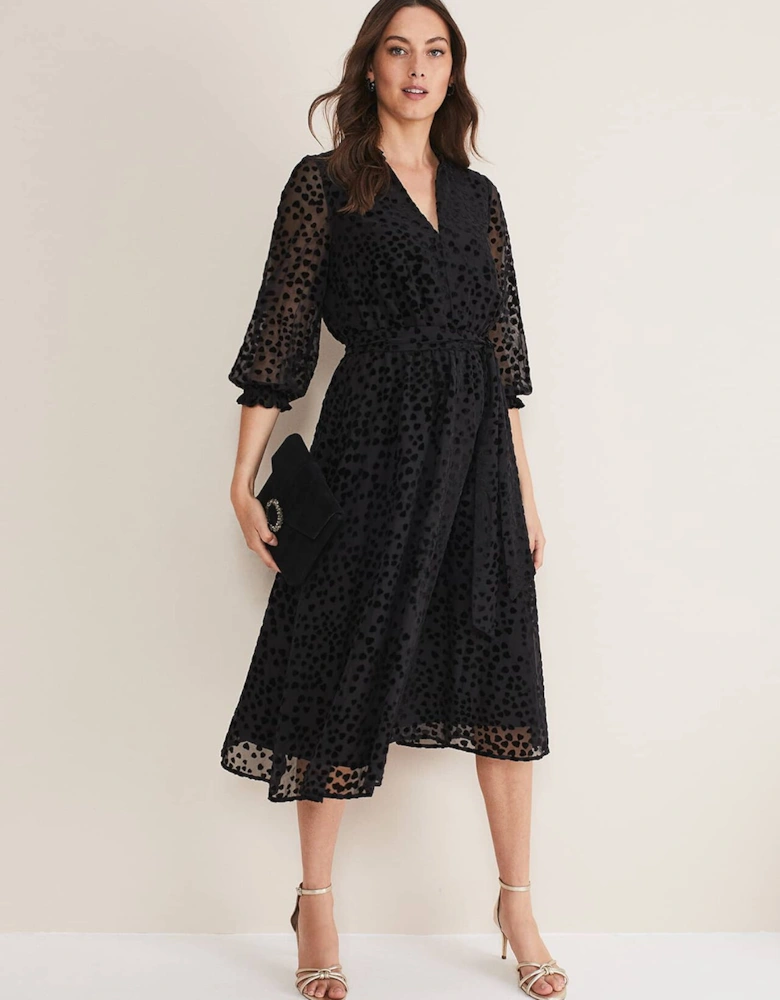 Isador Textured Fit And Flare Midi Dress