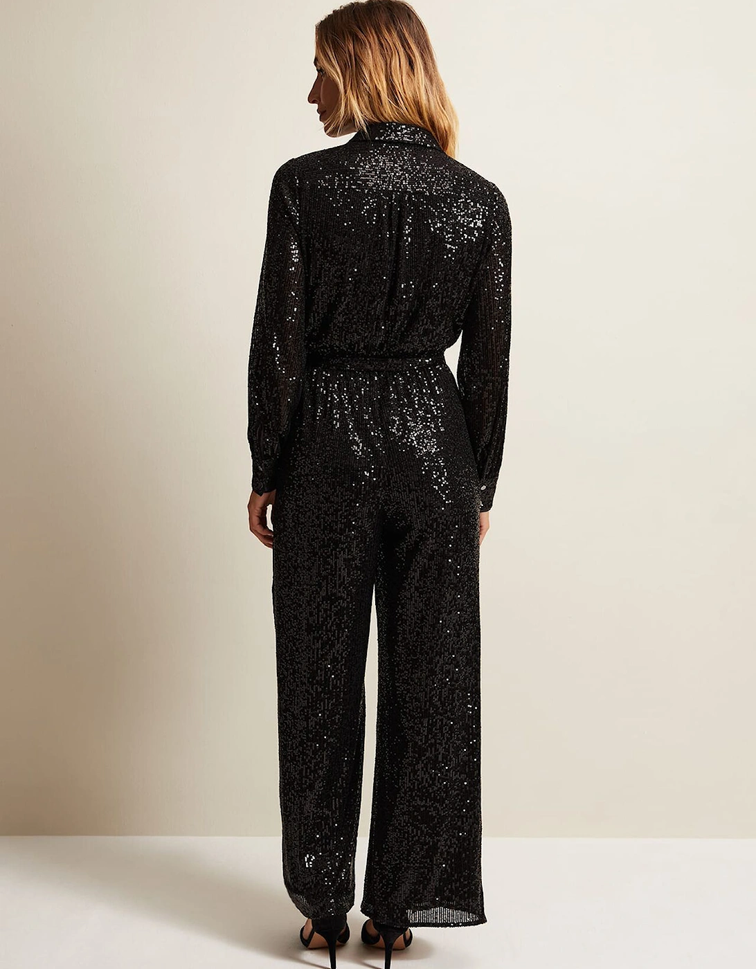 Alessandra Black Sequin Shirt Jumpsuit