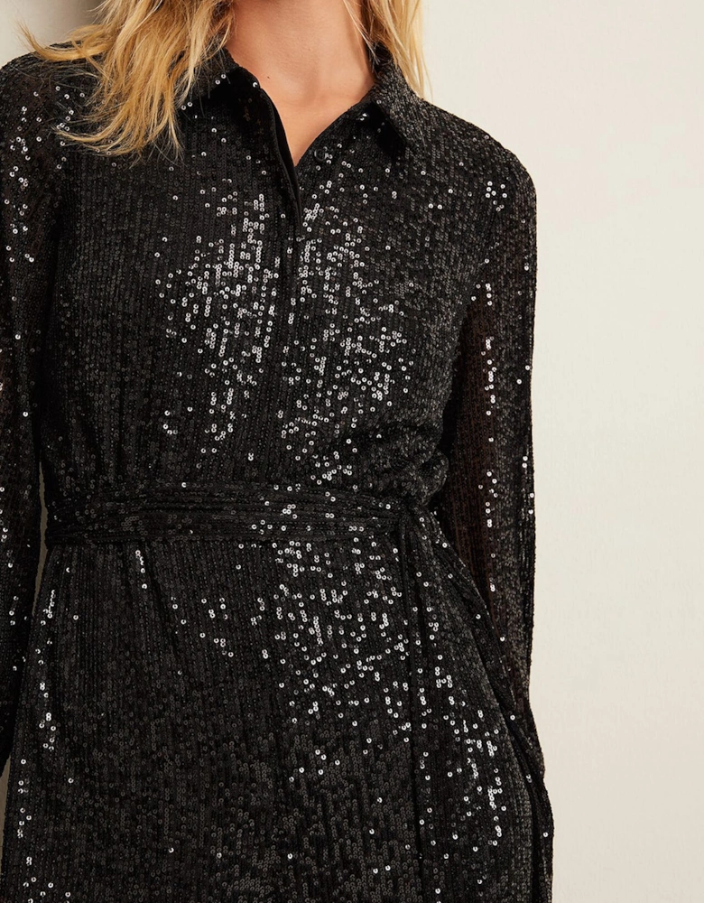 Alessandra Black Sequin Shirt Jumpsuit