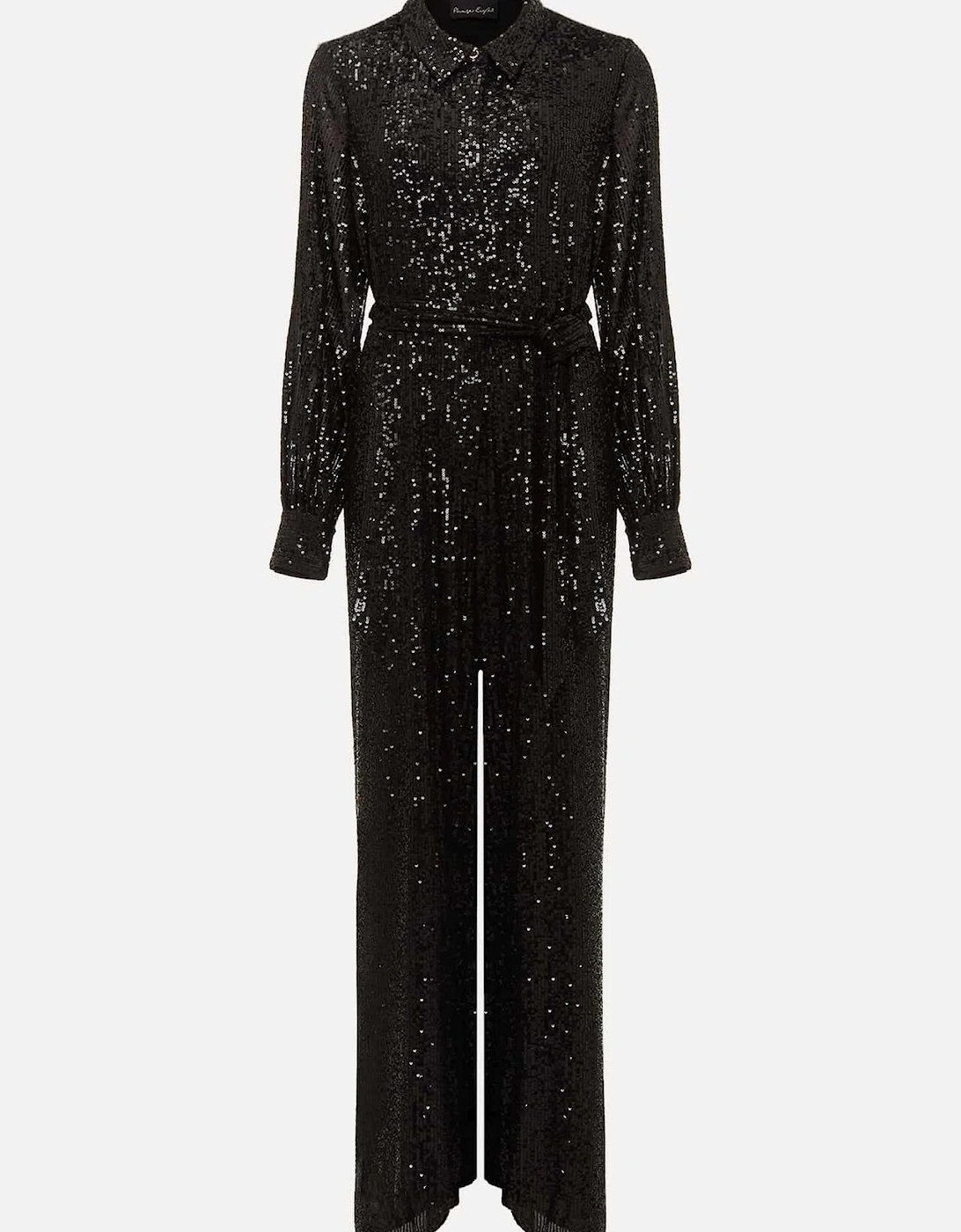 Alessandra Black Sequin Shirt Jumpsuit