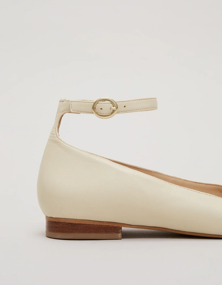 Leather Almond Toe Ankle Strap Ballerina
