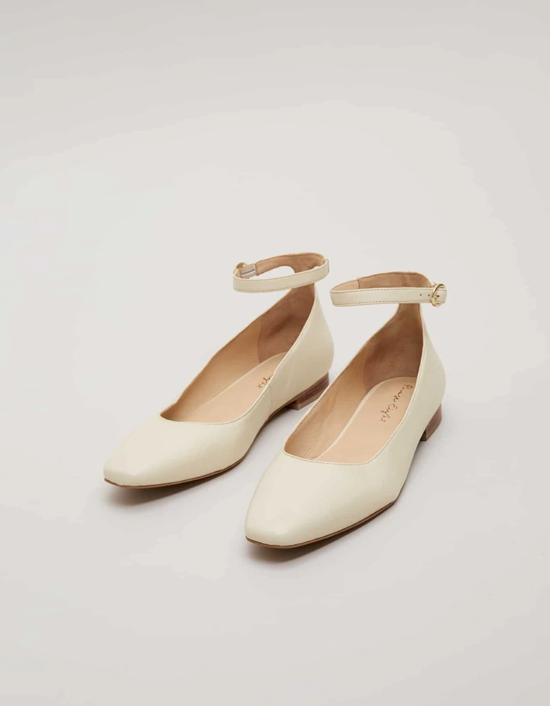 Leather Almond Toe Ankle Strap Ballerina