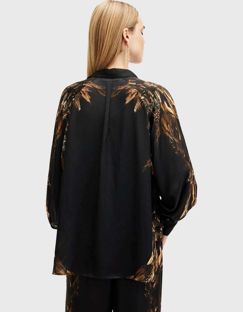 Oana Silk Blend Printed Shirt - Black