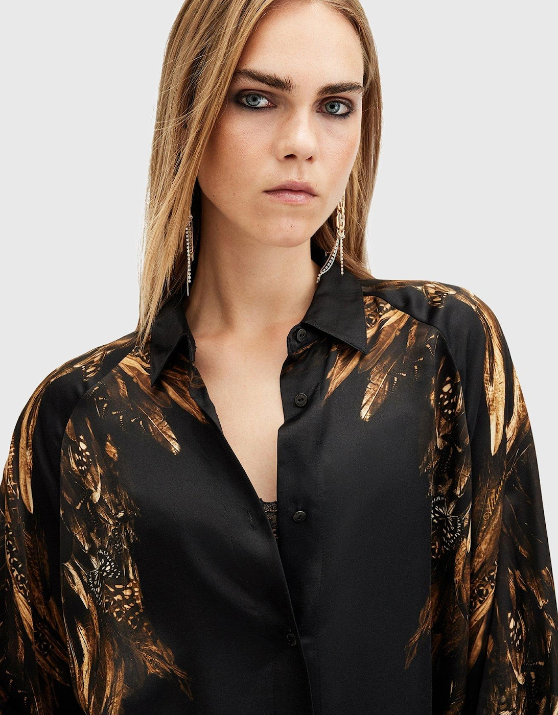 Oana Silk Blend Printed Shirt - Black