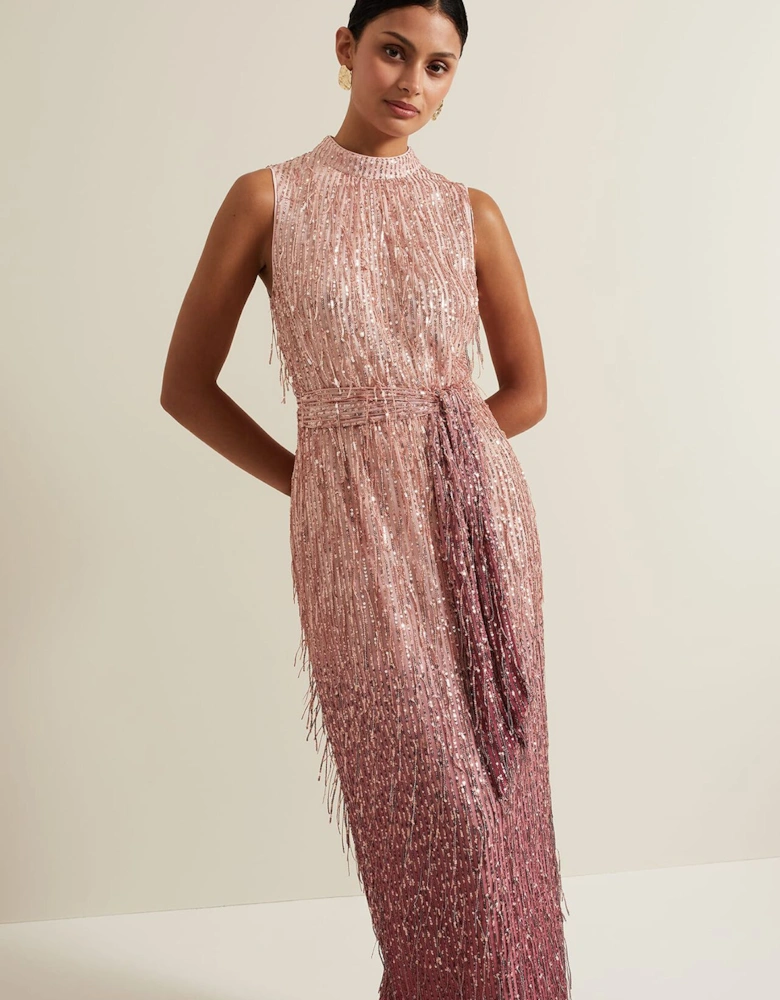 Becka Fringe Sequin Maxi Dress