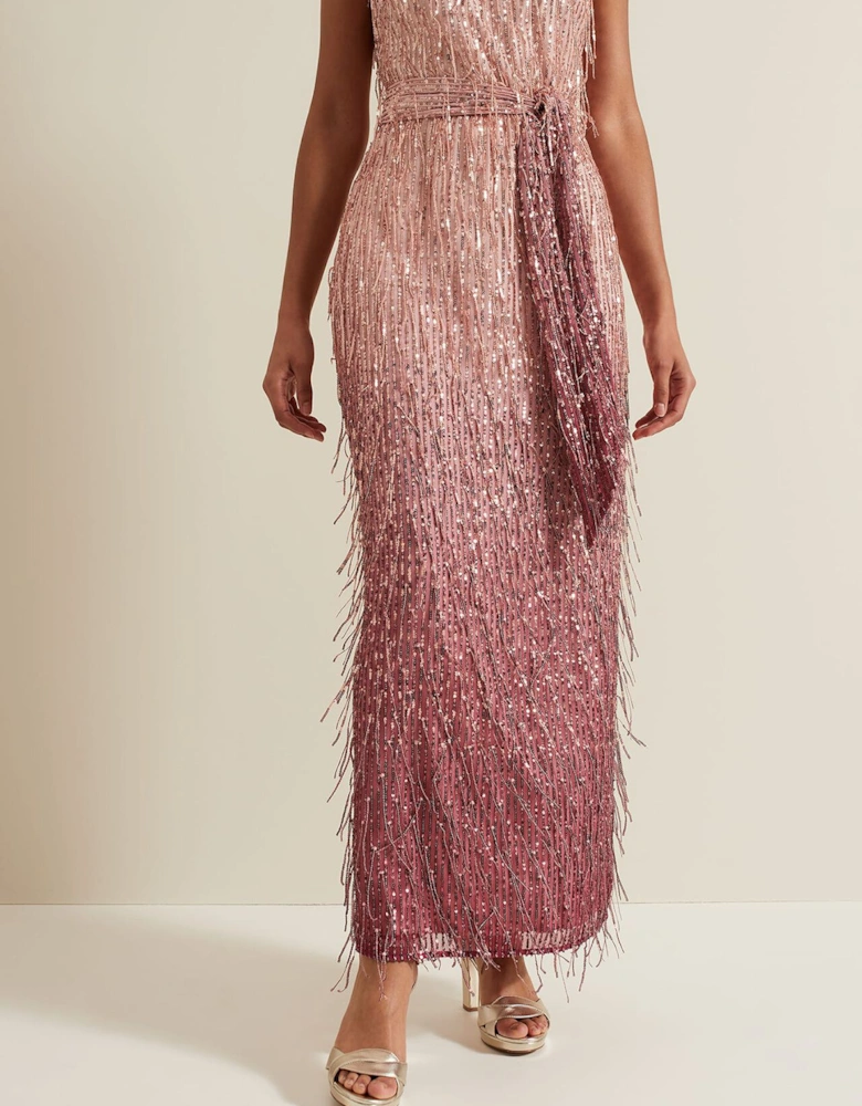 Becka Fringe Sequin Maxi Dress