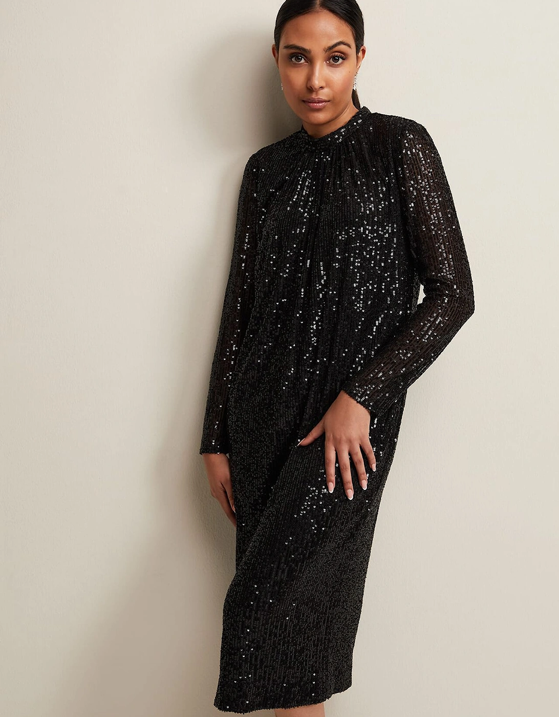 Petite Cindy Black Sequin Midi Dress