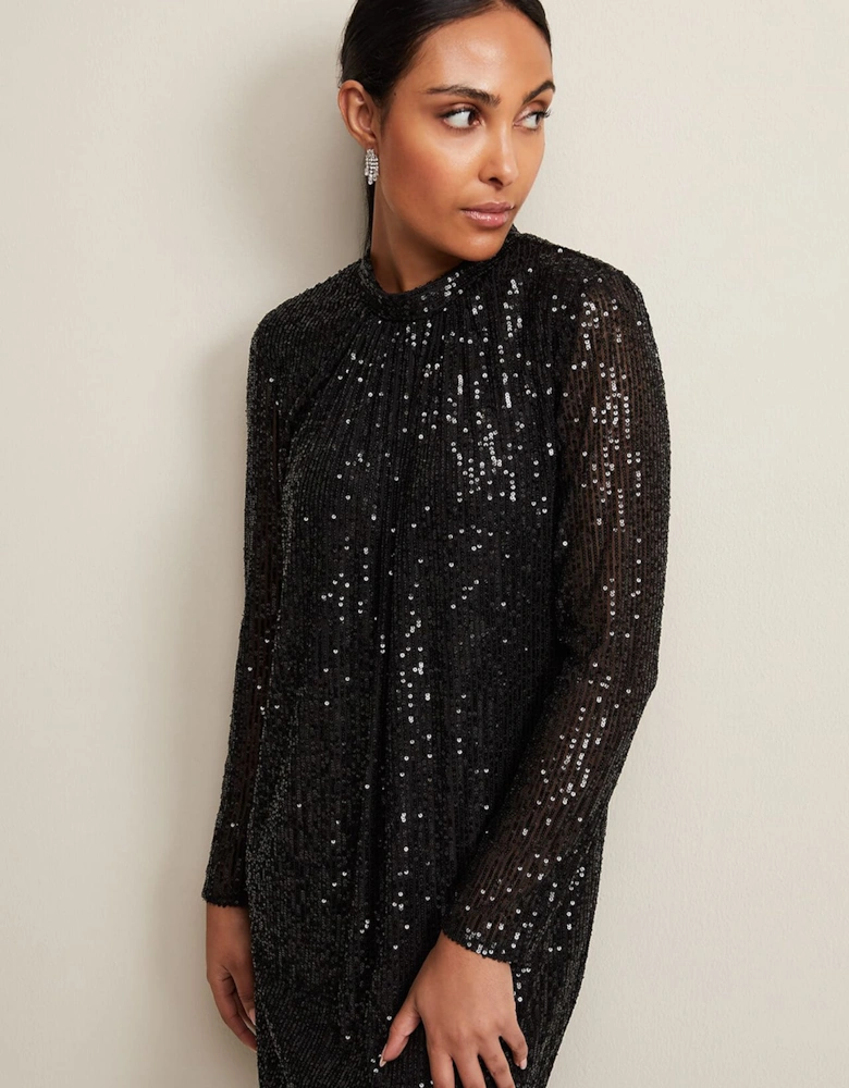 Petite Cindy Black Sequin Midi Dress