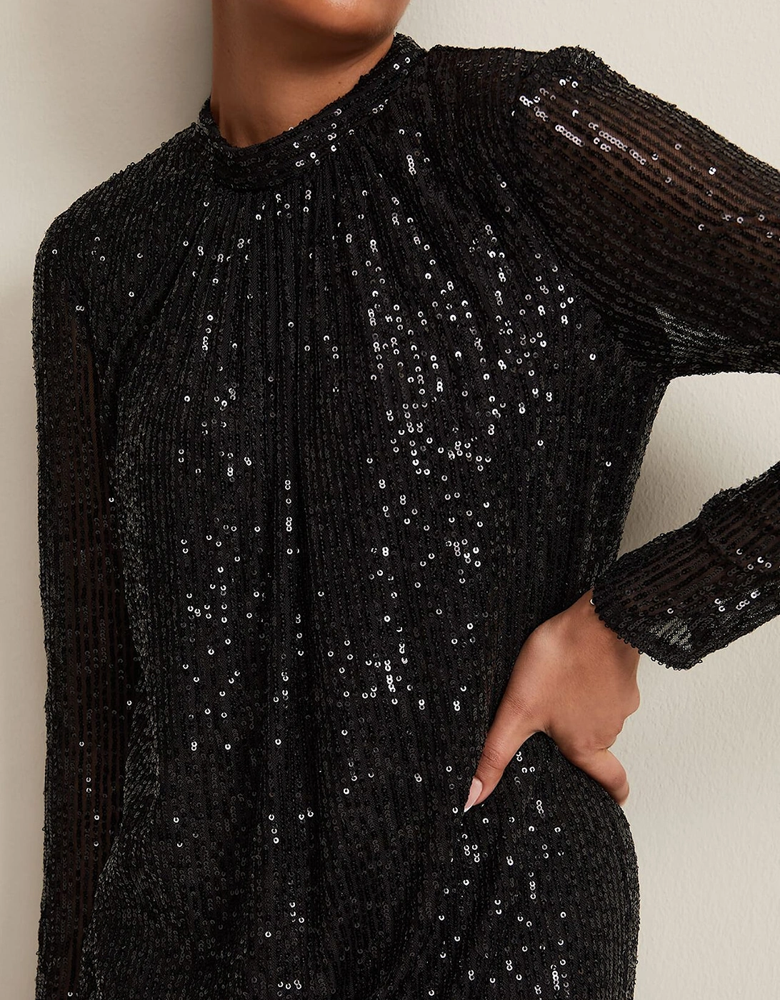 Petite Cindy Black Sequin Midi Dress